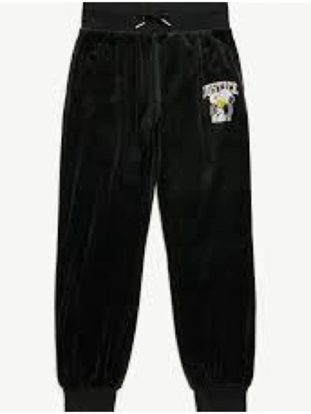 Justice Black Snoopy Velour Joggers with Yellow Accent